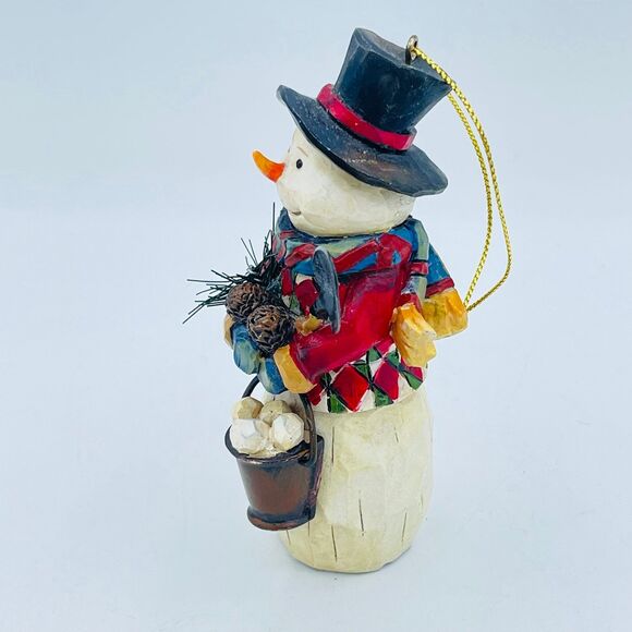 Resin Snowman Holding Shovel Wood Carved Christmas Tree Ornament Decoration - Picture 2 of 6